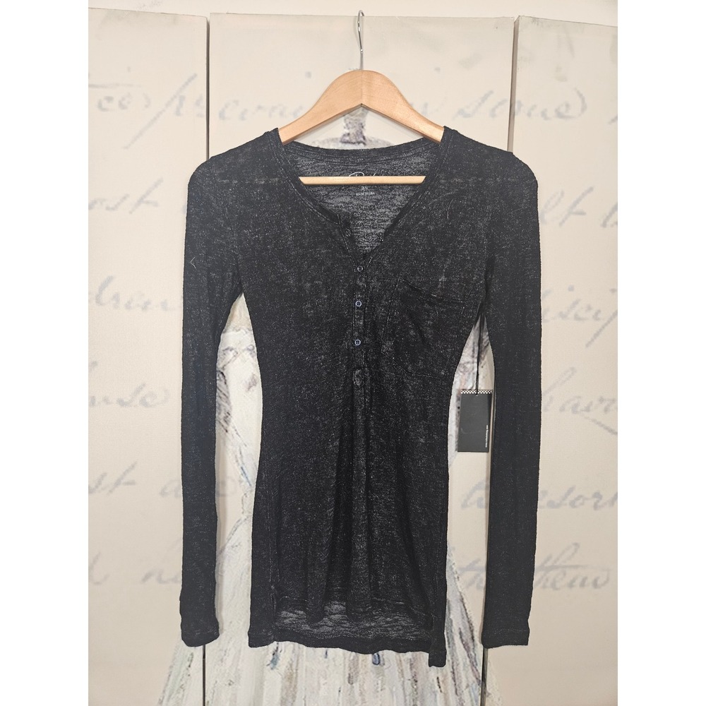 Rails Midnight Blue Metallic Henley Long Sleeve Top V-Neck Burnout Shirt XS NEW